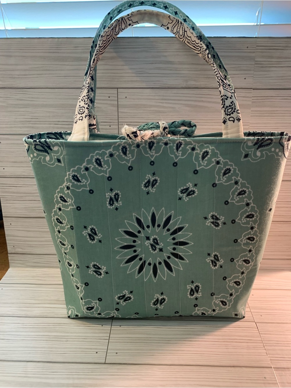 Handcrafted Cream & Teal Bandana Tote